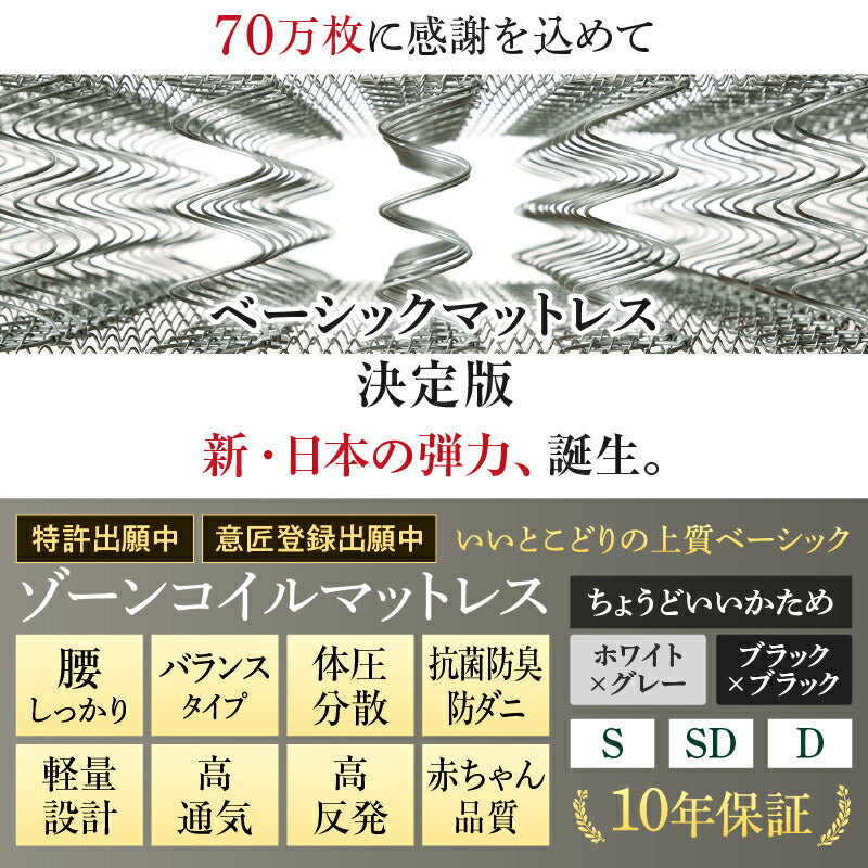 ゾーンコイルマットレス 抗菌防臭 防ダニ　高反発 硬め バランスタイプ zone-coil ダブル 送料無料