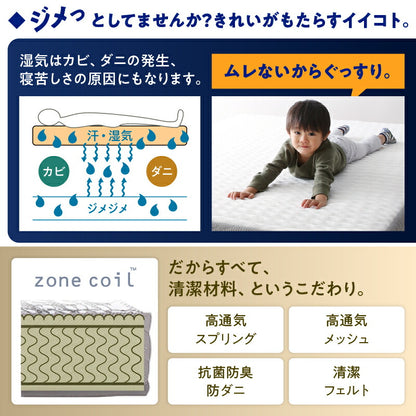 ゾーンコイルマットレス 抗菌防臭 防ダニ　高反発 硬め バランスタイプ zone-coil セミダブル 送料無料