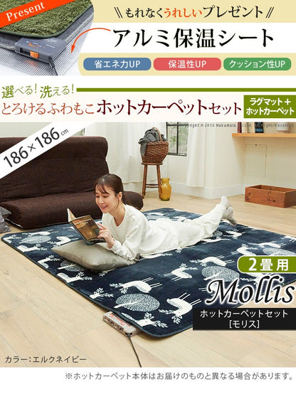 【新商品】ラグマット 洗える ホットカーペットカバー 2畳 186x186cm ホットカーペット本体セット 在宅ワーク