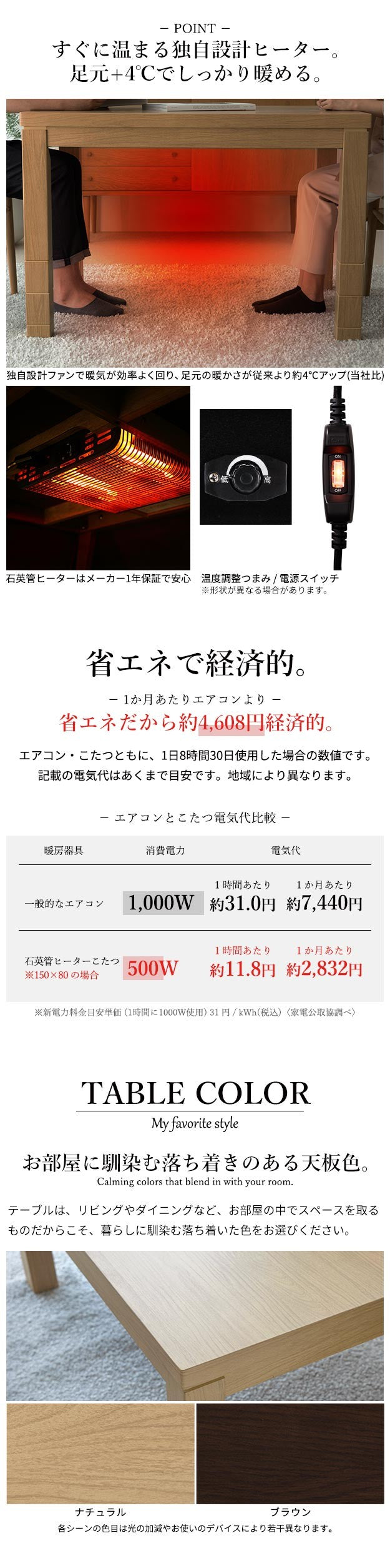 【新商品】パワフルヒーター 6段階に高さ調節できるダイニングこたつ 135x80cm 6点セット(こたつ+掛布団+回転椅子4脚) 長方形 ダイニングテーブル