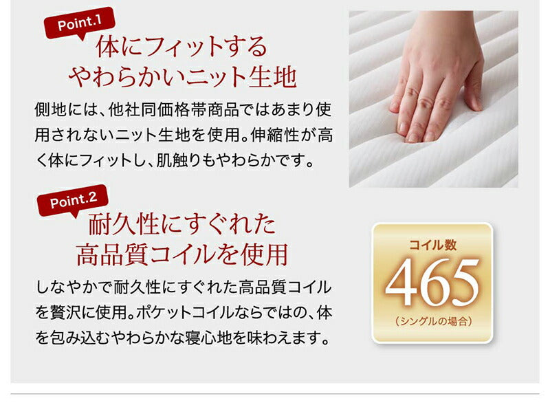 棚・コンセント付き収納ベッド General ジェネラル スタンダードポケットコイルマットレス付き セミダブル 送料無料